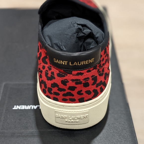 Mens Saint Laurent "Venice" Leopard Print Sneakers Red/Black - Picture 4 of 7